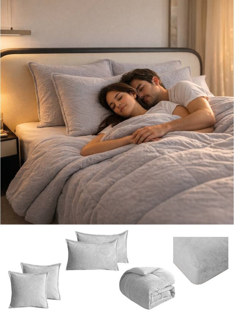 ODS 6-Piece King Size Jacquard Comforter Set – Soft High-Density Fabric, Warm & Skin-Friendly, Includes Comforter, Fitted Sheet, Pillowcases & Cushion Covers - Image 1